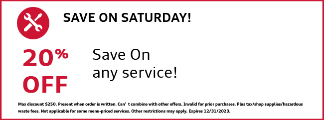 Save 20% off any service. Consult dealer for details.