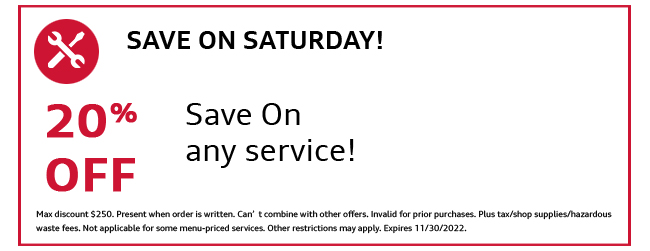 Save 20% off on any service on Saturday.