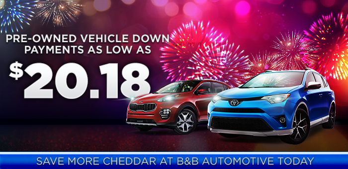 Pre-Owned Vehicle Down Payments As Low As $20.18. Save More Cheddar At B&B Automotive Today