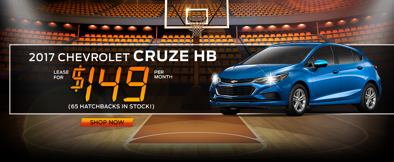 2017 Chevrolet Cruze Hatchback
Lease for $149 per month
DISC: Stock #71618 Price is plus tax, tag, title, license and dealer doc fees. Lease for 24 months, 10,000 miles per year with $1,900 due at signing. Take delivery by 03/31/17. See dealer for all details.