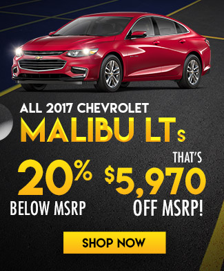 All 2017 Chevrolet Malibu LTs
20% Below MSRP
That’s $5,970 Off MSRP!