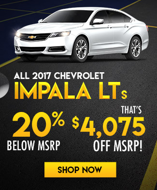 All 2017 Chevrolet Impala LTs
20% Below MSRP 
That’s $4,075 Off MSRP!