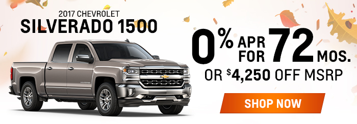 2017 Chevrolet Silverado 1500  0% APR For 72 Months Or $4,250 Off MSRP