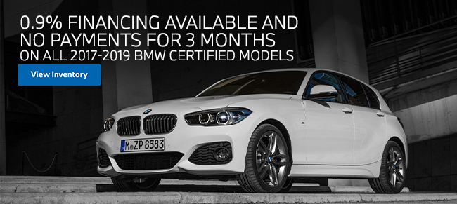 0.9% APR Up to 36 Months On All 2017-2019 BMW Certified Models