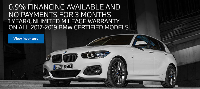 0.9% APR Up to 36 Months On All 2017-2019 BMW Certified Models