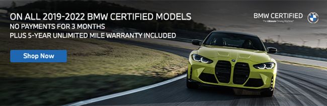 special offers on all 2019-2022 BMW certified models - no payments for 3 months