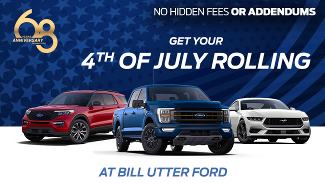 No hidden fees or addendums - get your 4th of July Rolling at Bill Utter Ford