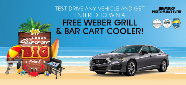 Test Drive any Vehicle and get entered to win a Free Weber Grill and bar cart cooler