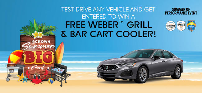 Test Drive any Vehicle and get entered to win a Free Weber Grill and bar cart cooler