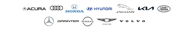 12 car line logos Acura, Audi, Honda, Hyundai, Jaguar, Kia, Land Rover, Mercedes-Benz, Sprinter, Nissan, Genesis, Volvo