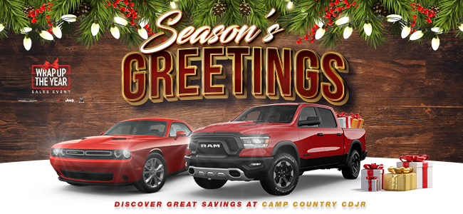 Seasons greetings - discover great savings at Camp County CDJR