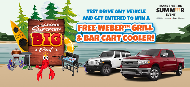 test drive any car and get entered to win a new Weber Grill