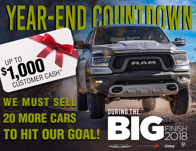 Year End Countdown! We need to sell 20 more cars to hit our goal during the Big Finish 2018