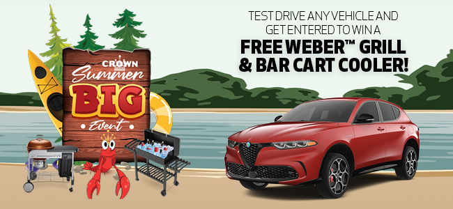 Test Drive any vehicle and get entered to win a free weber grill and bar cart cooler