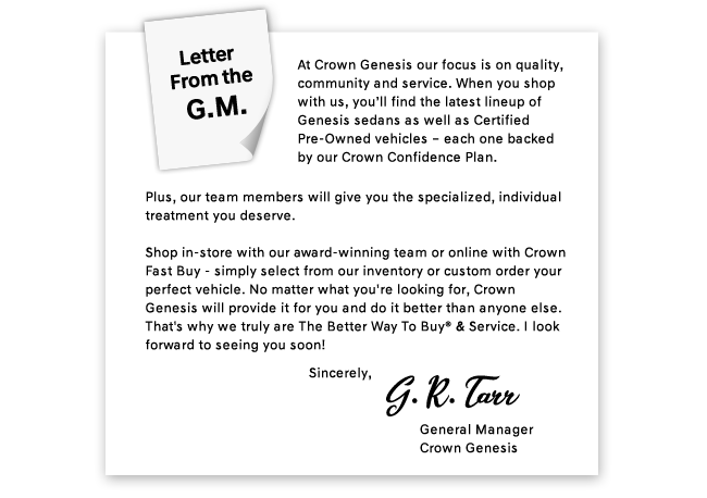 Letter From The GM G.R. Tarr