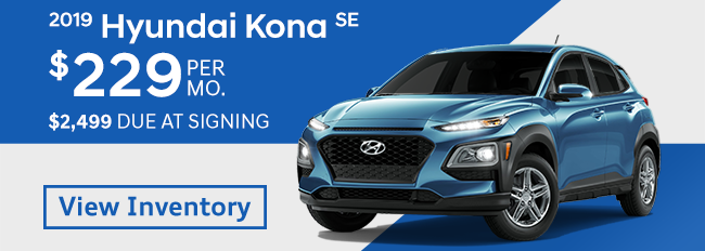 2019 Hyundai Kona SE lease for $229 per month $2,499 due at signing