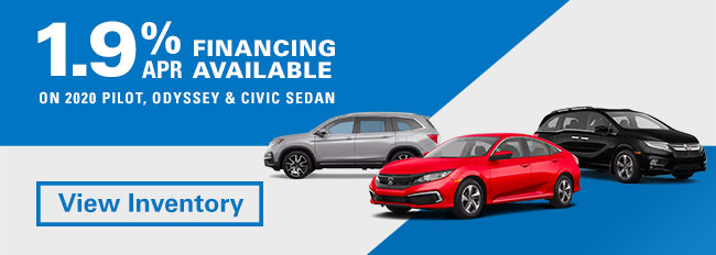 1.9% APR Financing Available on 2020 Pilot, Odyssey & Civic Sedan