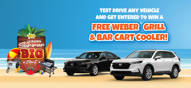 Test drive any vehicle and get entered to win a free weber grill and bar cart cooler