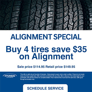 buy 4 tires to save 35USD on alignment