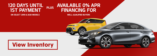 120 Days Until 1st Payment on select 2019 & 2020 models PLUS Available 0% APR Financing for well-qualified buyers