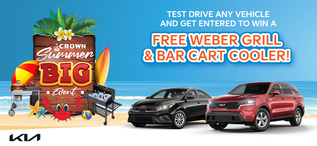 test drive any vehicle and get entered to win a Free Weber Grill and Bar Cart cooler