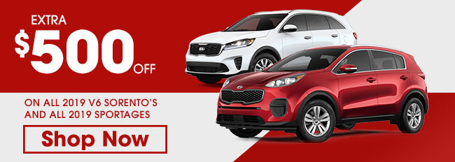 Extra $500 Off On All 2019 V6 Sorento’s and All 2019 Sportages 