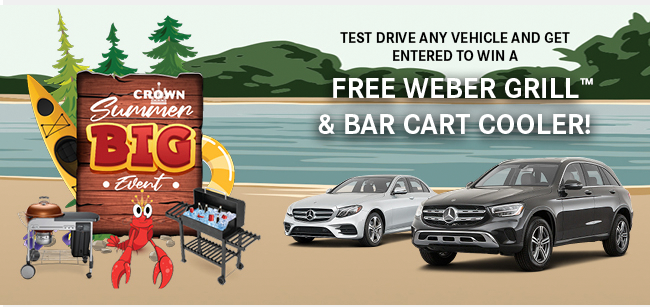 test drive any vehicle and get entered to win a Weber grill and bar cart cooler