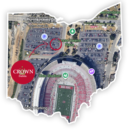 Photo of Ohio State stadium marking where the Crown Dublin tailgate is