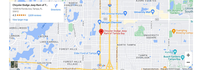 Map Location of Chrysler Dodge Jeep RAM of Tampa Bay