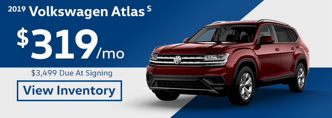 2019 VW Atlas S $319 per month $3,499 due at signing