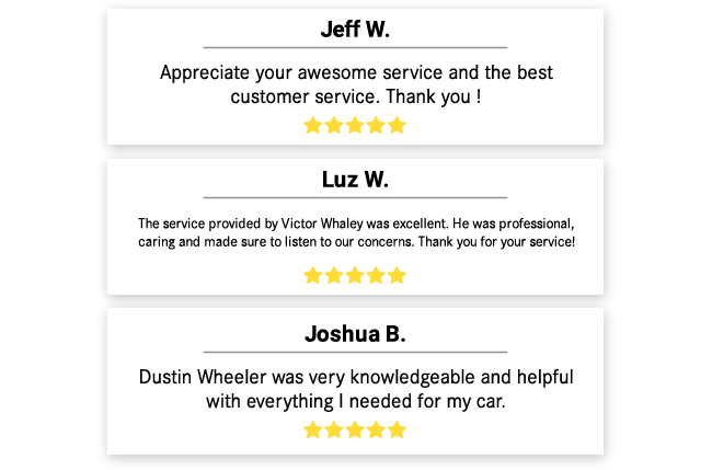 3 5-star reviews from customers Jeff W., Luz W. and Joshua B.