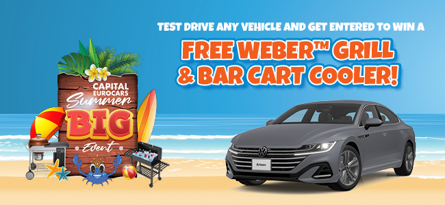 test drive vehicle and get entered to win Weber Grill and Bar Cart Cooler