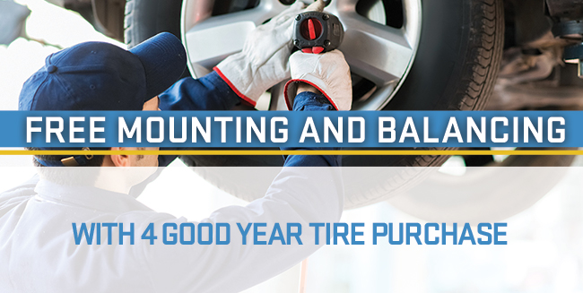 Free Mounting and Balancing with 4 Good Year Tire Purchase