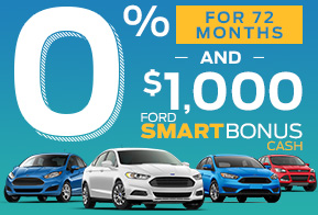 0% for 72 months – AND – $1,000 Smart Bonus cash for 2016 Fiesta, Focus, Fusion, and Escape