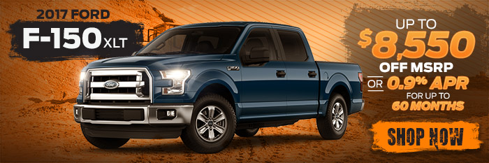 2017 FORD F-150 XLT
UP TO $8,550 OFF MSRP
OR 0.9% APR for up to 60 months.