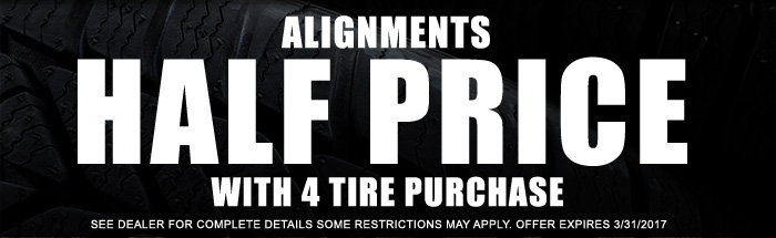 Alignments Half Price!
With 4 Tire Purchase