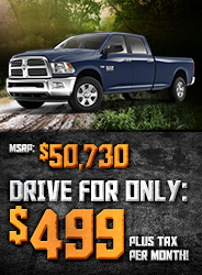 New 2016 Ram 2500 SLT Big Horn
Crew Cab, 4x4
MSRP: $50,730
Drive for only $499 + tax per month!