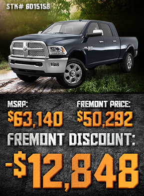 New 2015 Ram 2500 Big Horn
STK# 11D15066
MSRP: 			$79,995
Fremont Discount: 		-$15,158
Fremont Price:		$64,837