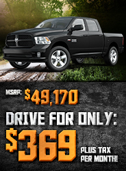 New 2016 Ram 1500 SLT Big Horn
Quad Cab, 4x4, Ecodiesel
MSRP: $49,170
Drive for only $369 + tax per month!