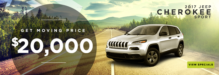 NEW 2017 JEEP CHEROKEE SPORT 

MSRP $24,590
FREMONT DISCOUNT -$4,590
__________________

GET MOVING PRICE: 		 		$20,000