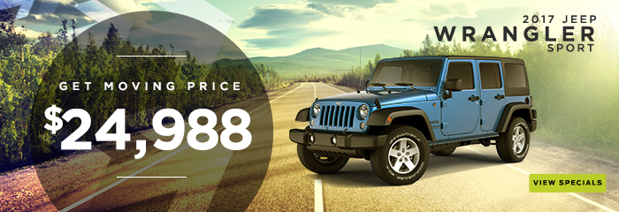 2017 Jeep Wrangler Sport
MSRP: 				$29,085
Fremont Discount: 			-$4,097
Your Price: 				$24,988