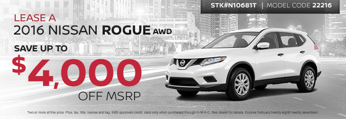 2016 Nissan Rogue AWD
Save up to $4,000 OFF MSRP
STK#N10681T
Model Code 22216