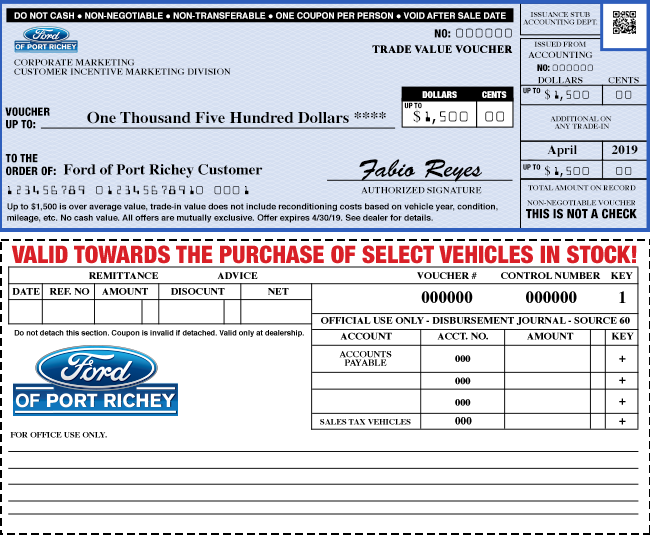 Ford of Port Richey Check Voucher
