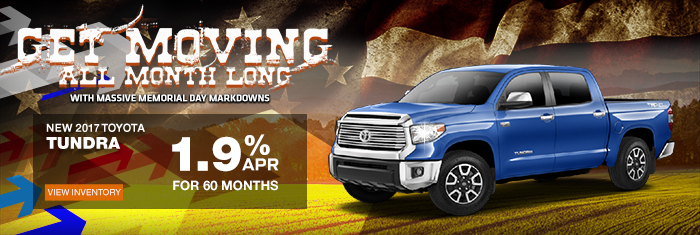 NEW 2017 TOYOTA TUNDRA
1.9% APR FOR 60 MONTHS
