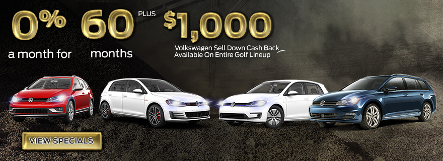 0% a Month for 60 Months Plus $1,000 Volkswagen Sell Down Cash Back Available On Entire Golf Lineup