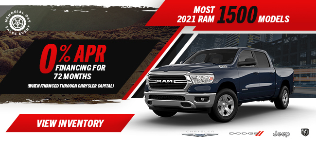 0% APR Financing for 72 Months on most 2021 Ram 1500 models