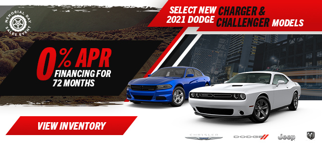0% APR Financing for 72 Months on select New 2021 Dodge Charger and Challenger models