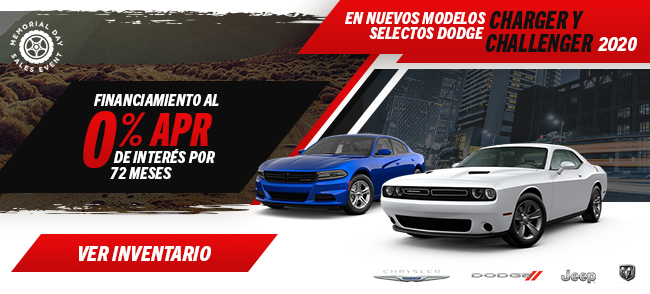 Financiamiento al 0% de interés por 72 meses en Nuevos modelos selectos Dodge Charger y Challenger