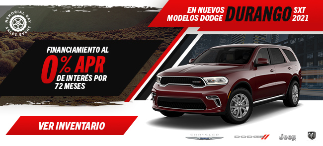 Financiamiento al 0% de interés por 72 meses en Nuevos modelos Dodge Durango SXT 2021