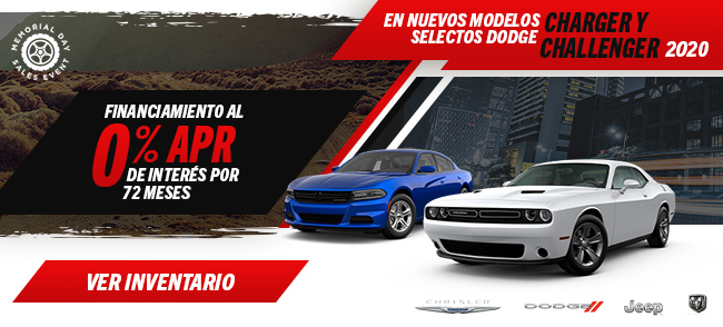 Financiamiento al 0% de interés por 72 meses en Nuevos modelos selectos Dodge Charger y Challenger